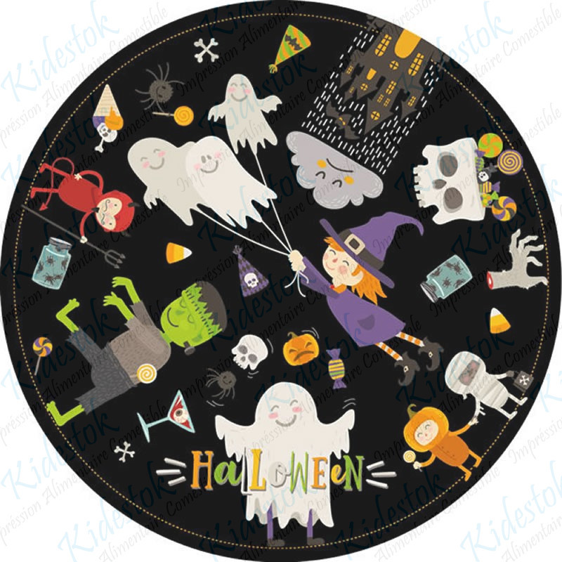 Décoration De Gâteau Comestible Halloween - Disque En Azyme Diamètre 20 Cm - Imprimé Multicolore - Neuf - France